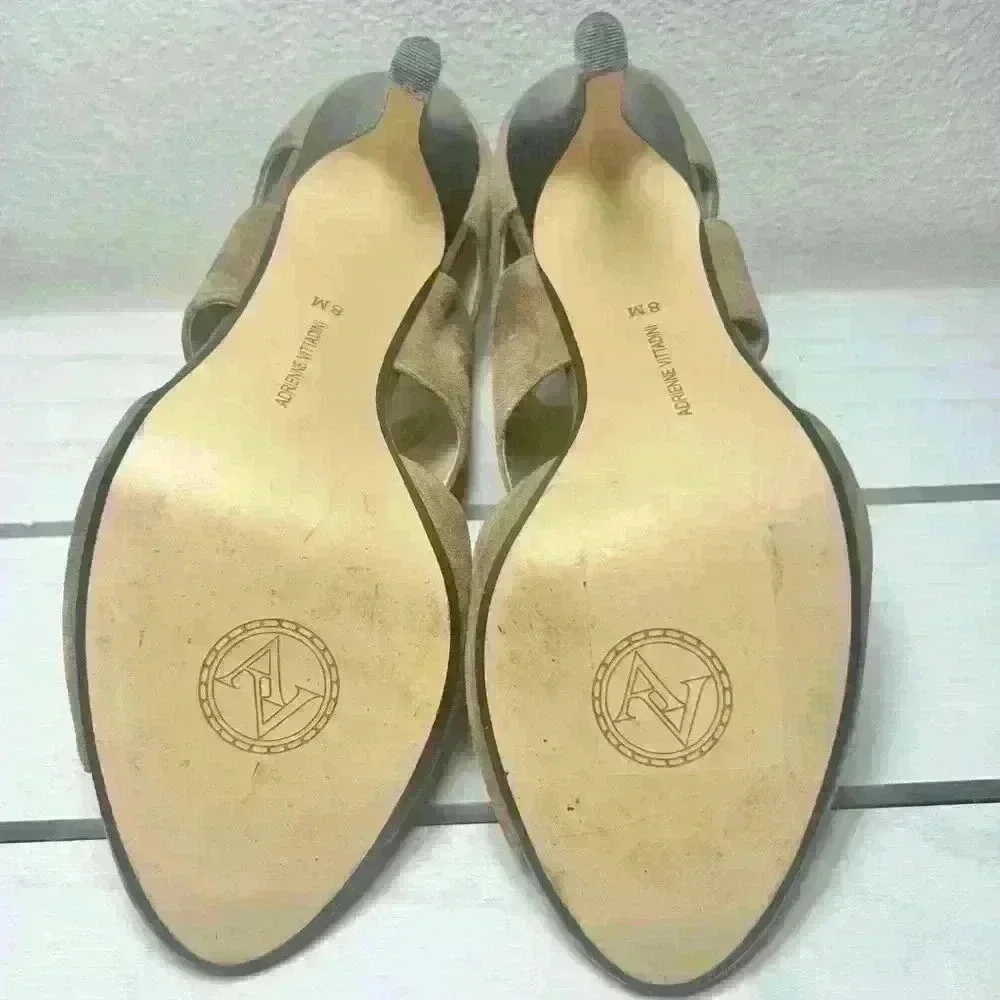 Adrienne Vittadini Tan Suede Gerlinda Open Toe Cutout Heels Size 8 M